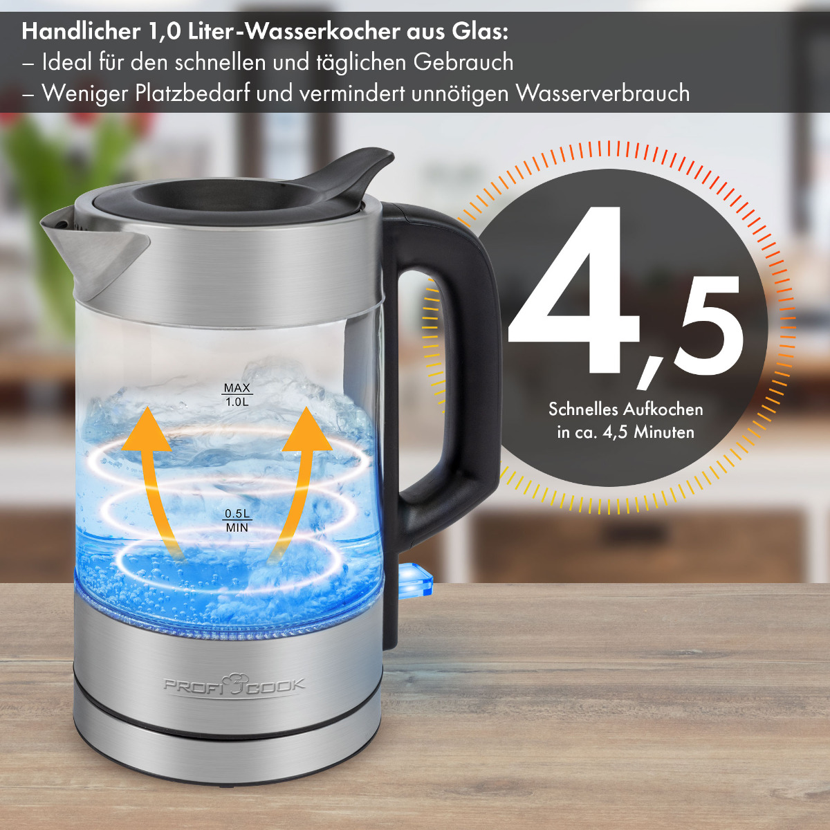 Proficook 1229 PC-WKS G Edelstahl Glas / Glas-Wasserkocher ProfiCook